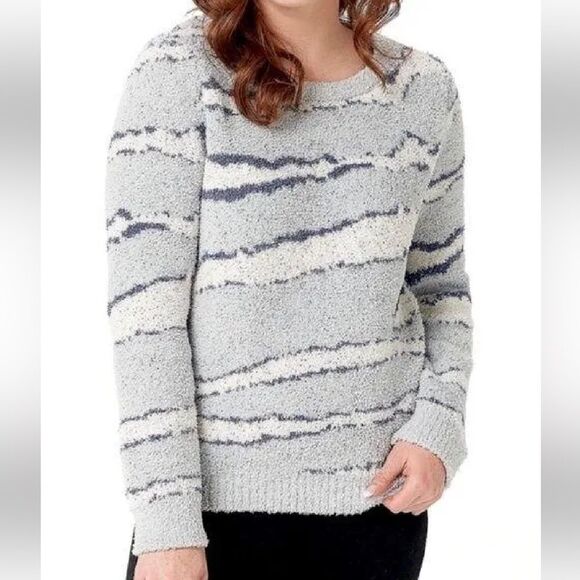 Barefoot Dreams CozyChic Seaside Crew-Neck Pullover Sweater Ocean Zebra - Picture 2 of 12